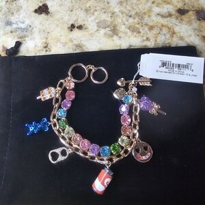 Gold Charm Bracelet with Multicolor Crystals